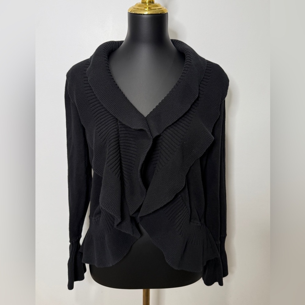 Fever Black Ruffled Women's Cardigan‎ Sweater Medium